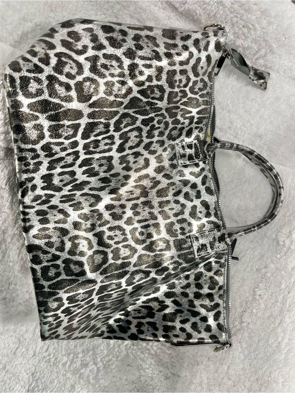 Suede emboss metallic Silver Leopard Print Tote Bag for Women